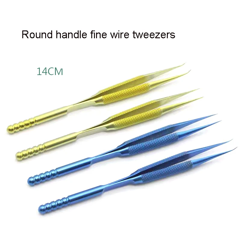 Round handle line tweezers blue-yellow ophthalmology straight tip curved tip double eyelid cosmetic plastic tool titanium alloy