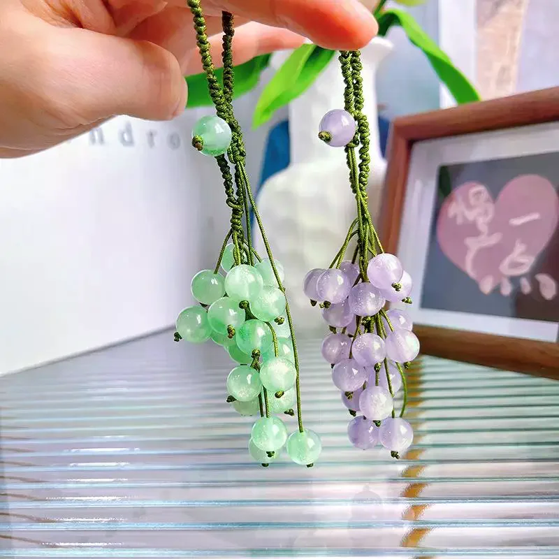 Grape Pendant Keychain DIY Hand Woven Material Package Bead Car Key Backpack Pendant Decoration Accessory Color-changing
