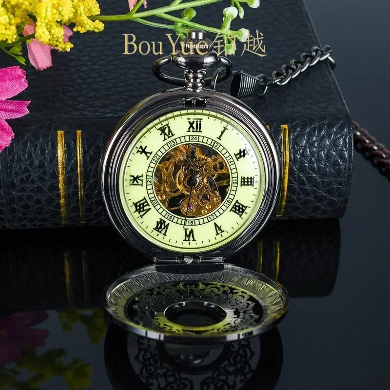 Vintage Hollow Large Floral Semi Automatic Mechanical Pocket Watch Classic Retro Flip Design Men Women Gift Wholesale