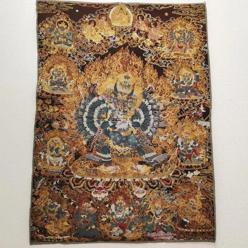 Tibetan Embroidered Yamantaka Thangka Vajrabhairava Brocade Tangka Wall Hanging Buddhist Religious Wall Art Decor