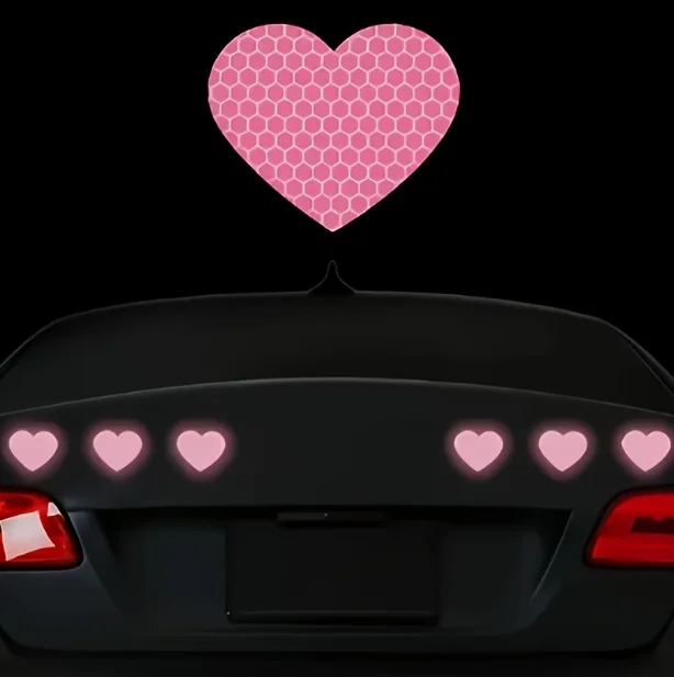 6 Pieces of Red Heart-Shaped Reflective Stickers - Suitable for Cars, Motorcycles, and Electric Vehicles, Multi-Functional Stickers That Enhance Safety and Style at Night, Made of Polyester Material, Durable Stickers |   Heart-Shaped Design |   Long-Lasting Stickers