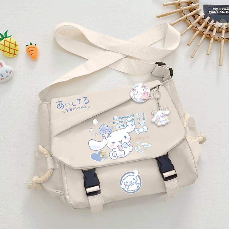 2055 New Sanrio Cute Print Cinnamon Dog Student School Nylon Shoulder Bag Fashion Study Bag Large Capacity Laptop Bag