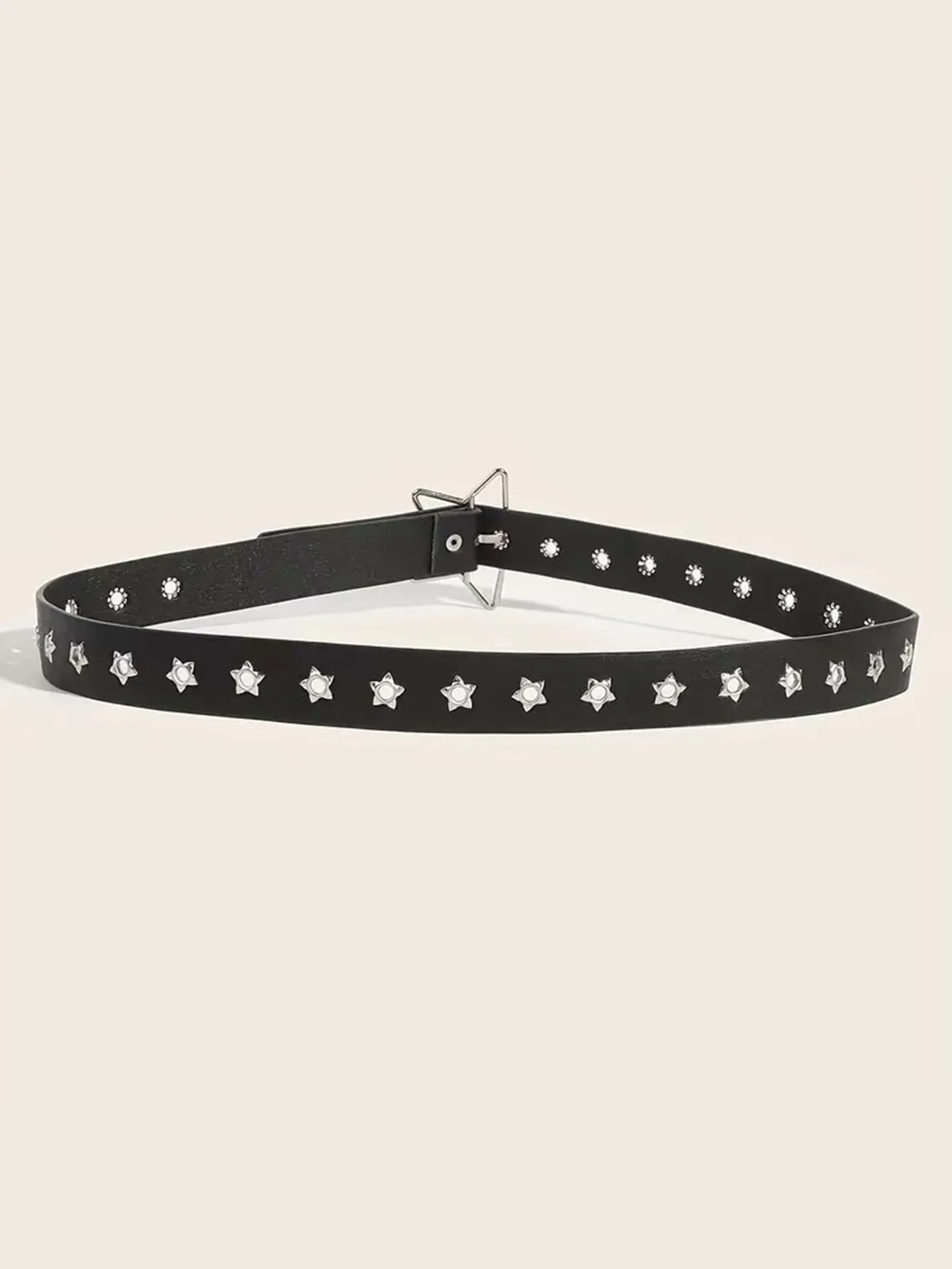 Punk-Style Star Embellished Belt with Multiple Holes Fashionable Button Clasp Versatile Waist Belt for Trendy Pants