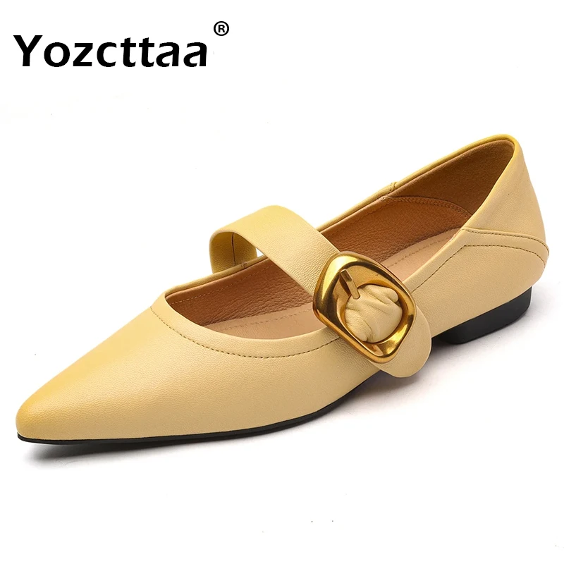 

Leehmzay Size 34-39 Real Leather Women Flats Shoes Buckle Strap Pointy Toe Low Heels Shoes Spring 2024 Fashion Daily Office Lady