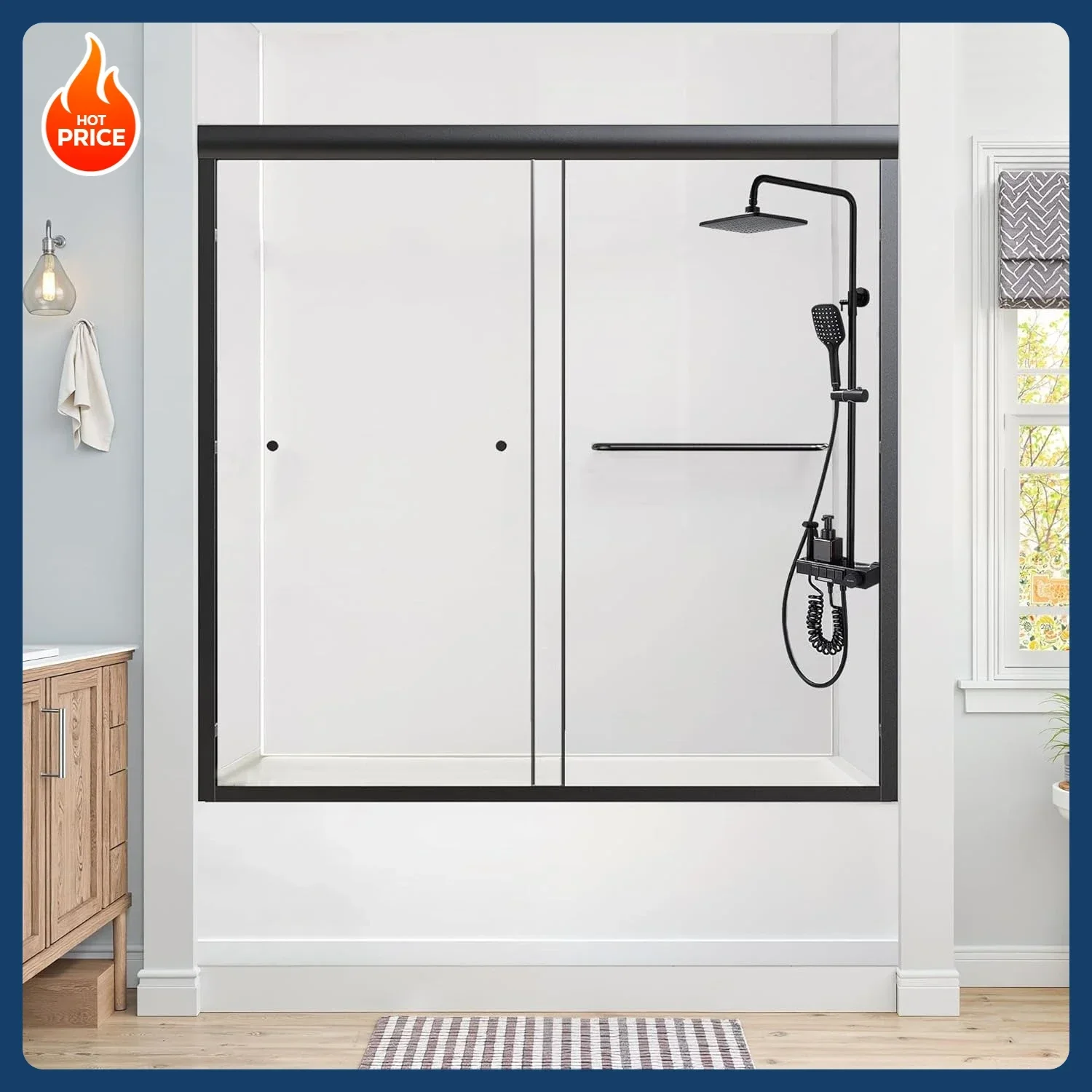 

[Discounted Price!]Shower Door 56"- 60" W x 58" H Glass Shower Doors Semi-Frameless Double Sliding Tub Shower Door with 1/4" (6m