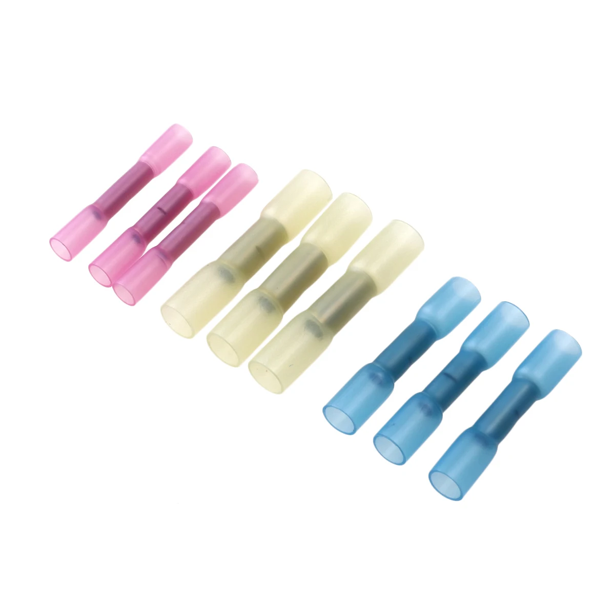 

100pcs Heat Shrink Connectors Crimp Terminals Butt Wire Connectors 05-6mm Red Blue Yellow Polyolefin Tubing Hot Melt