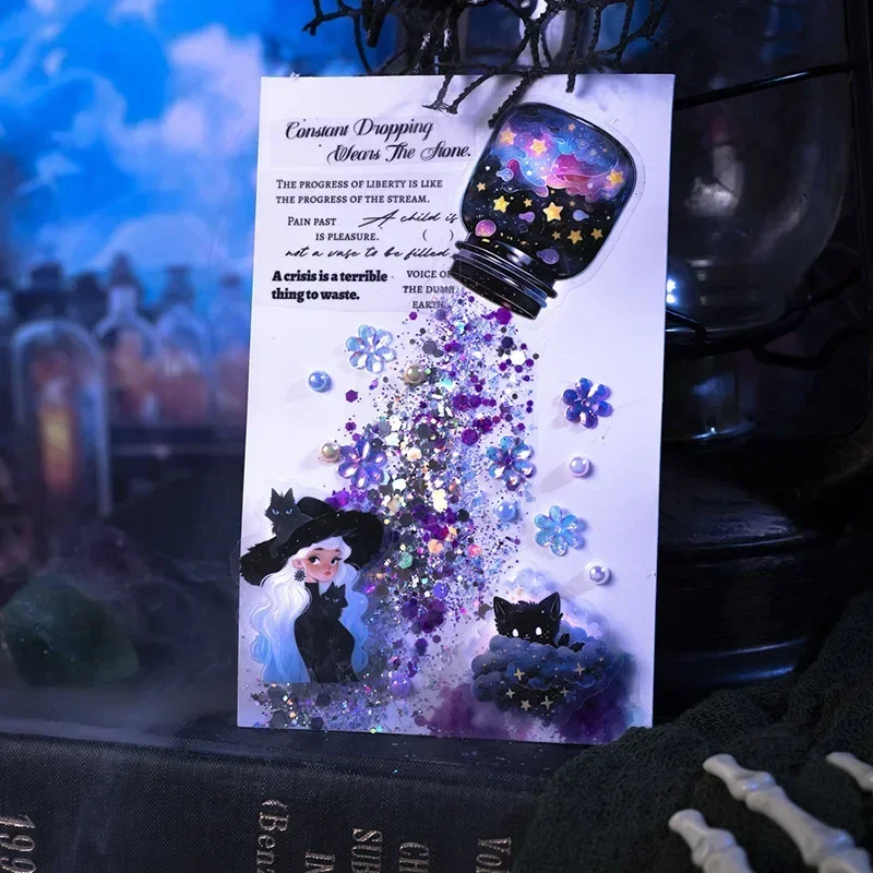 50 Stück Scrapbook-Aufkleber, dekorative schwarze Katze, Illusion-Serie, große Aufkleber, Illusion, schwarze Katzen-Box-Aufkleber für Kinder, 92 x 80 mm