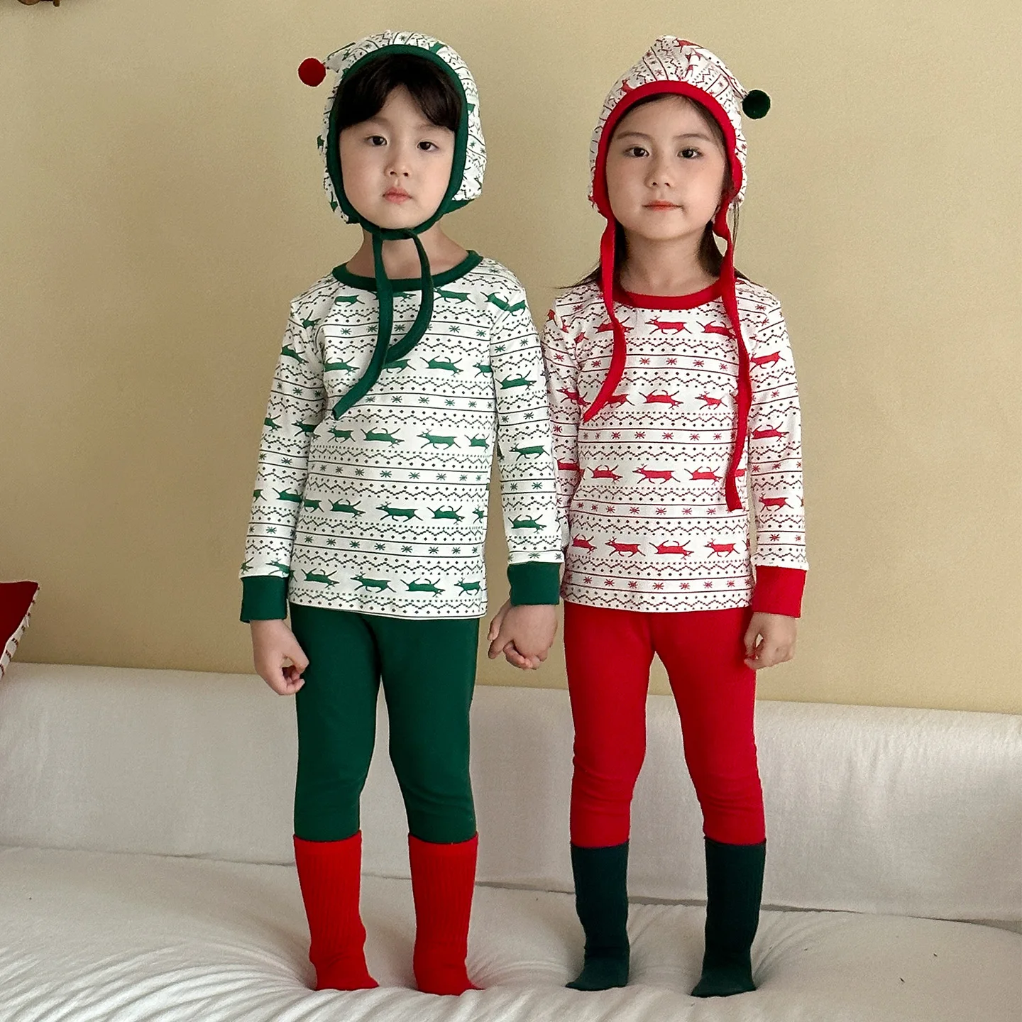 Autumn New Children Christmas Home Clothes Set Boys Girls Fashion Print Thermal Underwear Kids Long Sleeve Pajamas Suit