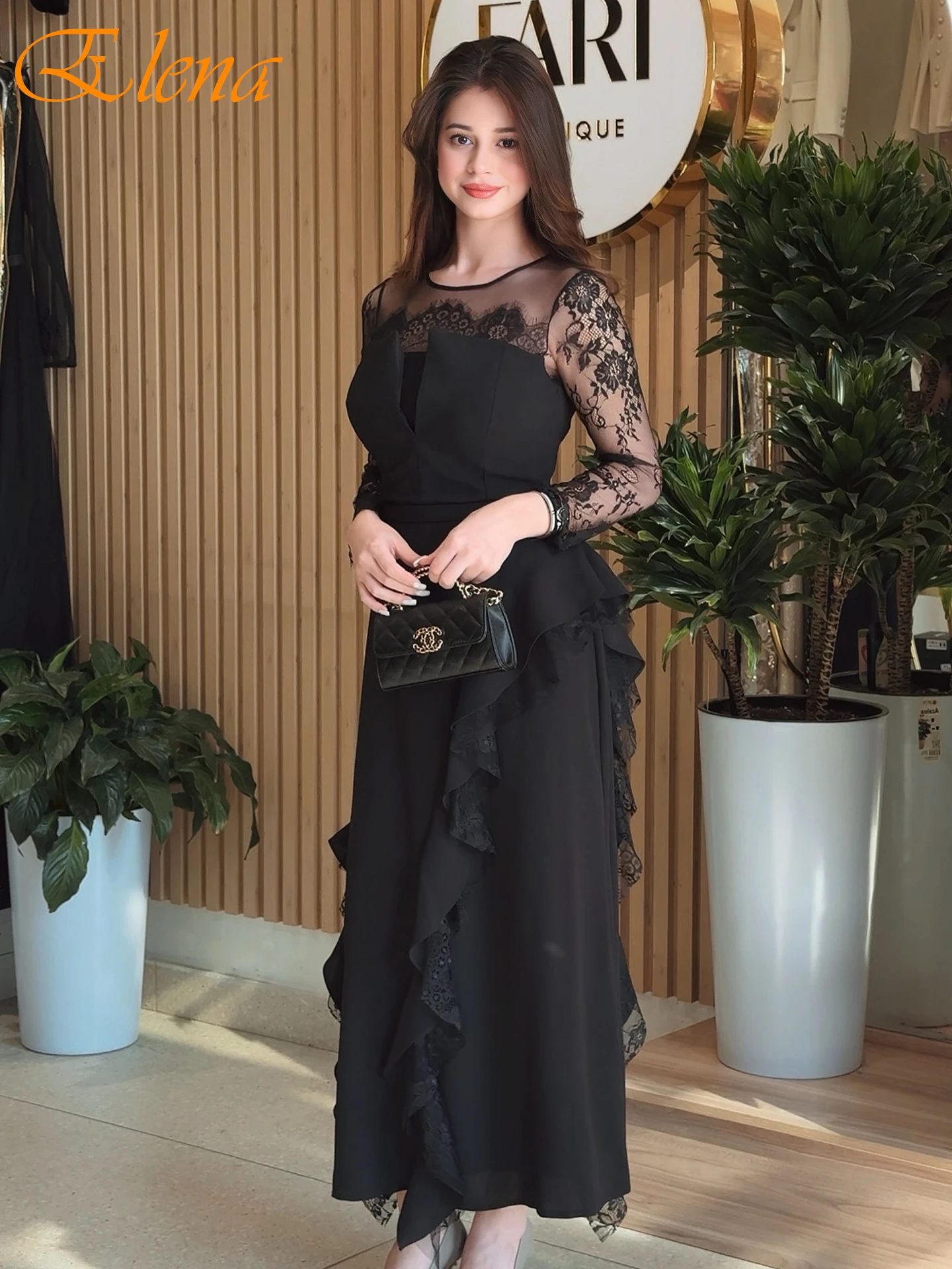 

Customized Straight Crew Neck Long Sleeves Elegant Graceful Evening Dress Delicate Celebrity Gowns Modern Classic Prom Dress
