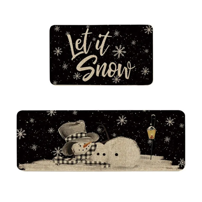 

Cartoon Christmas Crystal Fleece Kitchen Floor Mat Christmas Decorative Floor Mat