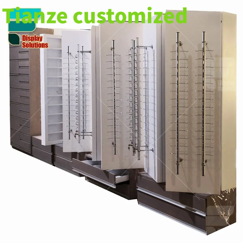 Customized-Modern Optical Display Rotatable Eyeglasses Display Shelf Wood Drawer Cabinet  Counter Eyewear Display