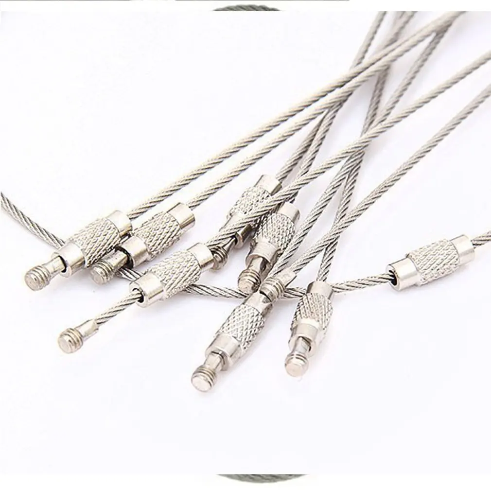 10 PCS Stainless Steel Wire Keychain Cable Key Ring Circle Rope Cable Loop for Outdoor Camping Luggage Tag Screw Lock Gadget