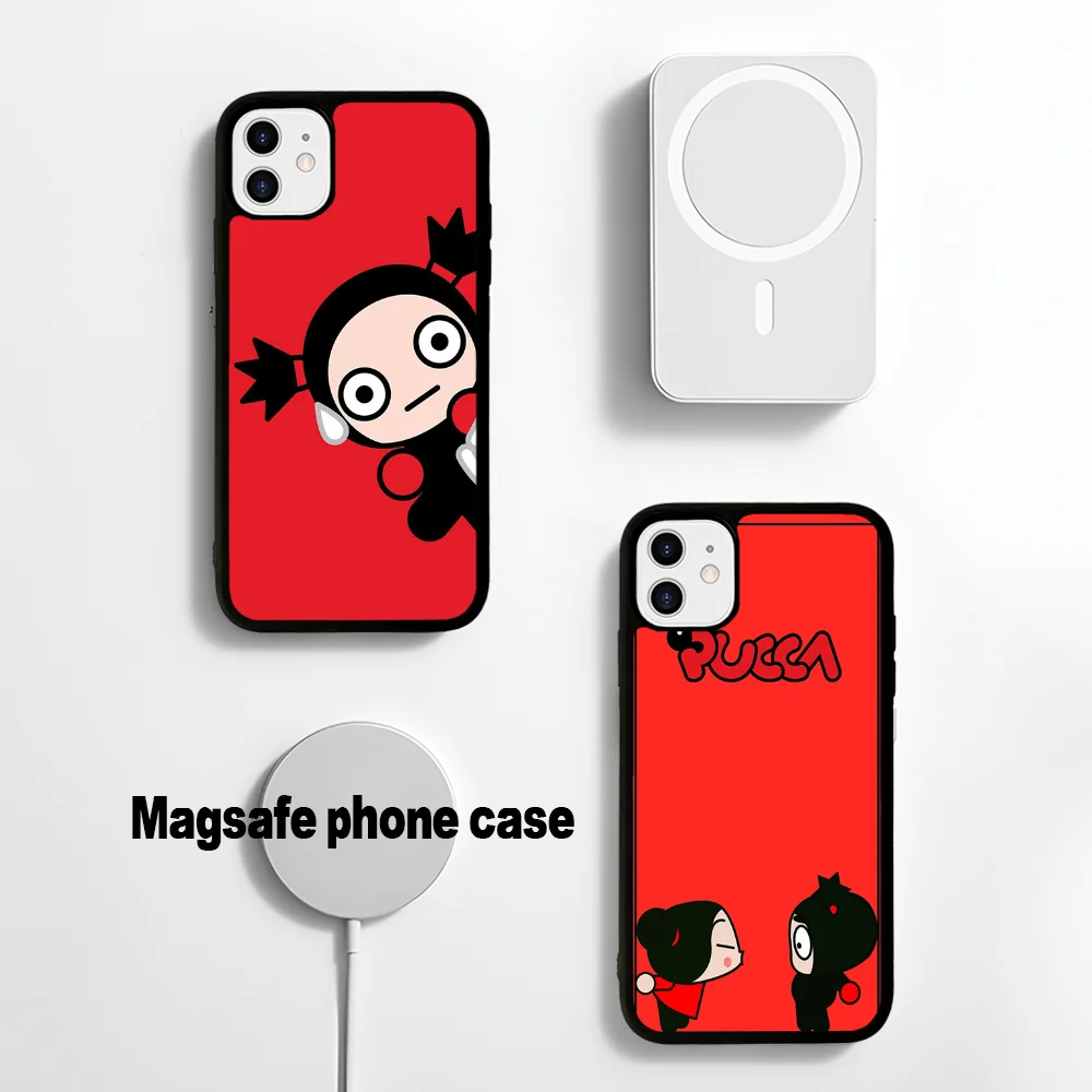 Cartoon P-Pucca G-Garu Phone Case Magesafe Magnetic Wireless Charge Case For IPhone 16 11 12 13 14 15 Pro Max Plus Mini