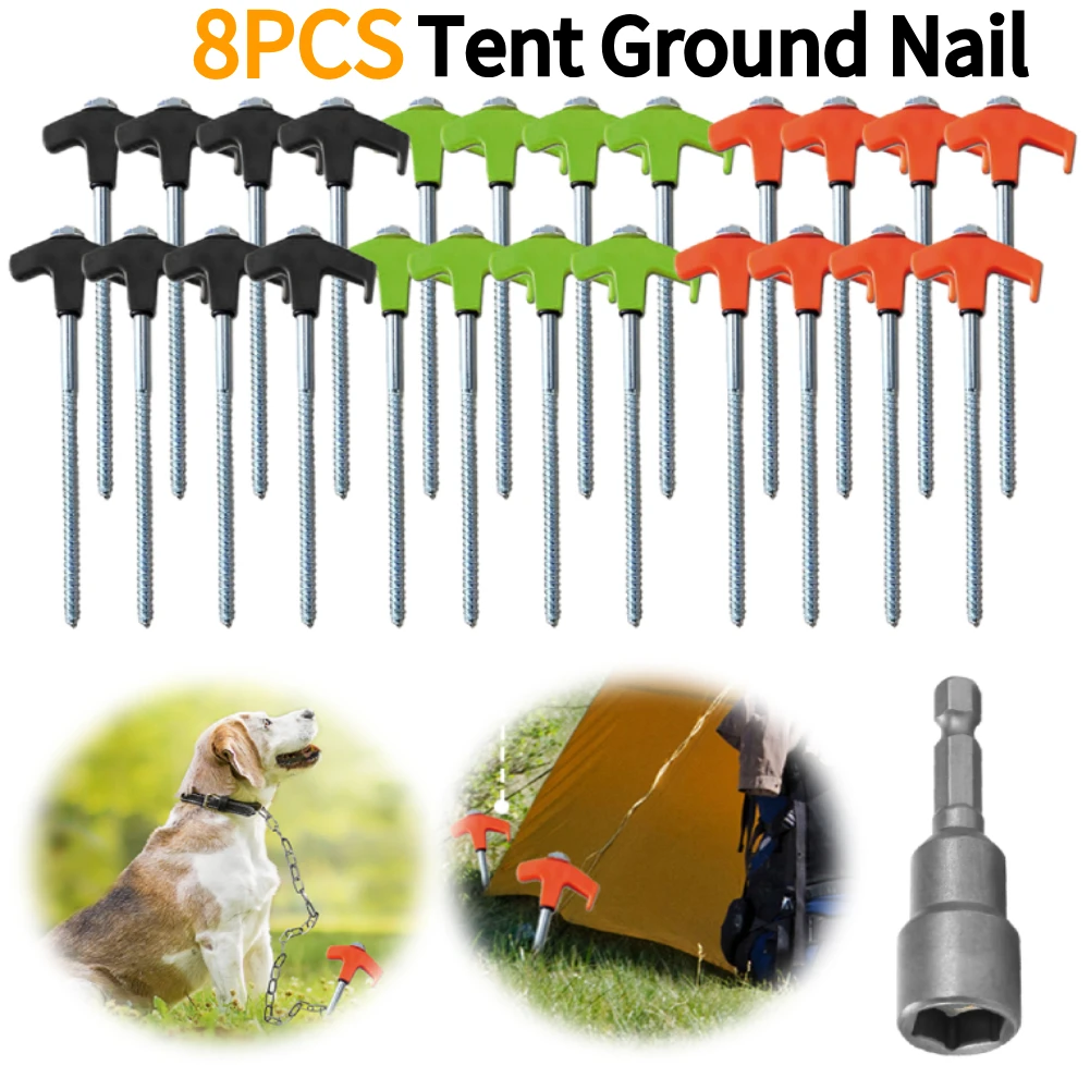 

8 шт. винтовые колья для палатки с шестигранной головкой, колья для кемпинга, гвоздь для палатки, сверхмощные колышки для палатки, винтовые колышки для кемпинговой палатки