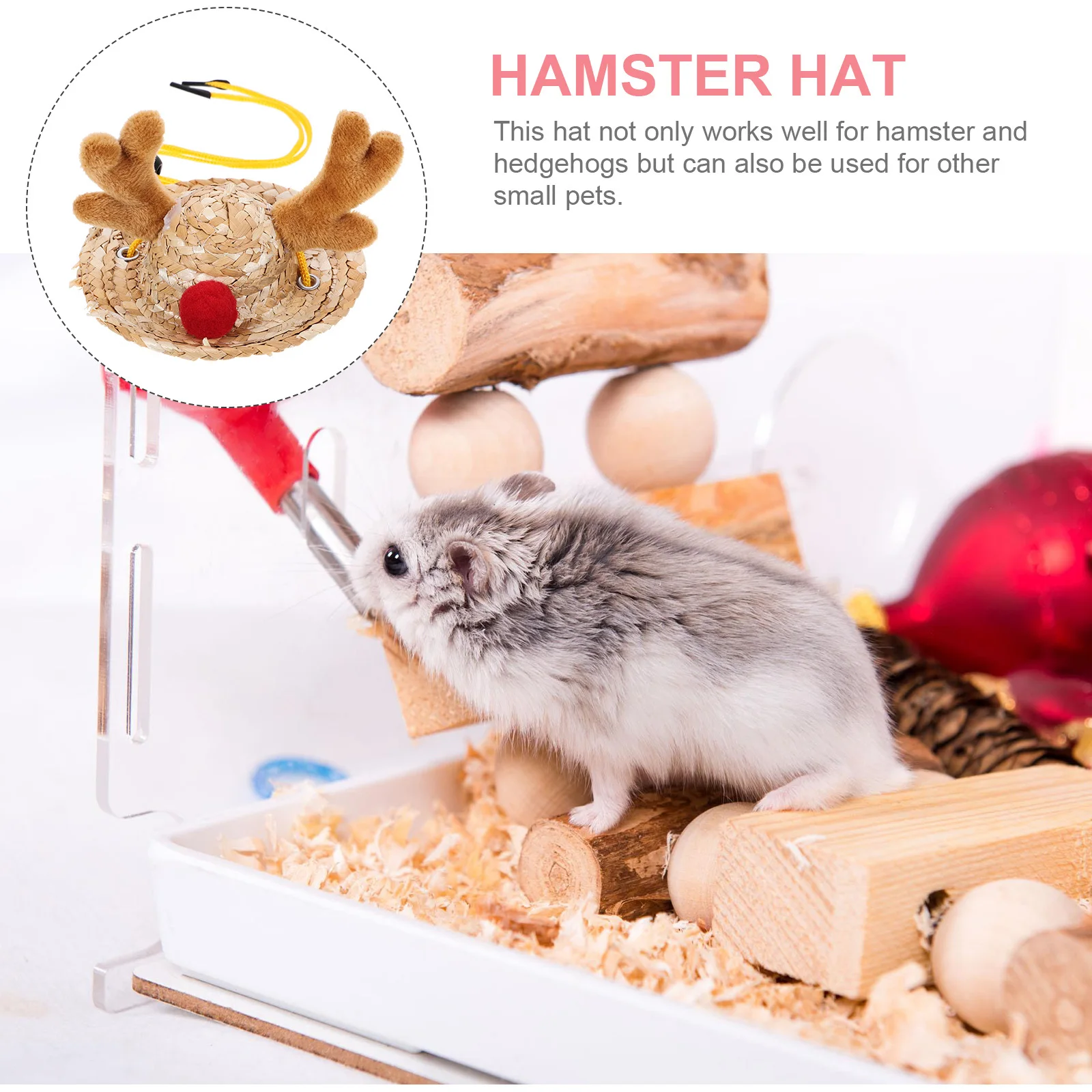 

Mini Hamster Hat Christmas Reindeer Design Adjustable Small Animal Pet Photo Prop Ornament Hat For Reptile Bird Small Pet