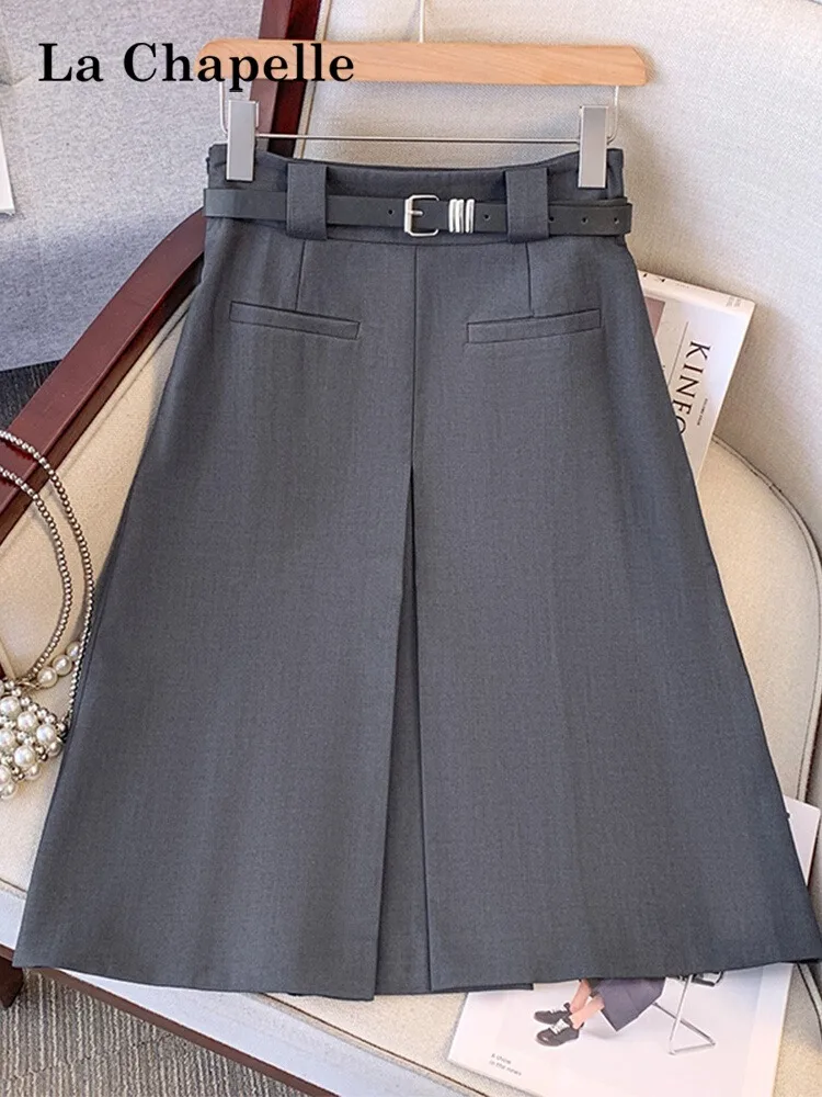 2025 New Women's High Waist A-Line Skirt Commute Slimming Midi Skirt Pleated Busin Casual Mid-Length  Color Skirt