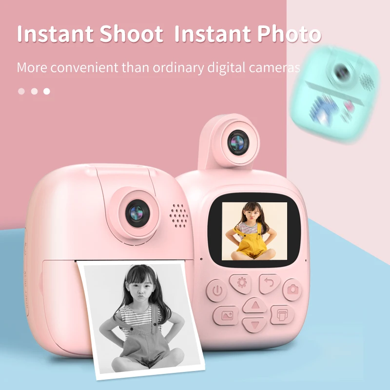 Kids Camera Instant Print Thermal Printer Video Recorder Portable Smart Digital Dual Lens Selfie Camera Kids Toys Birthday Gift