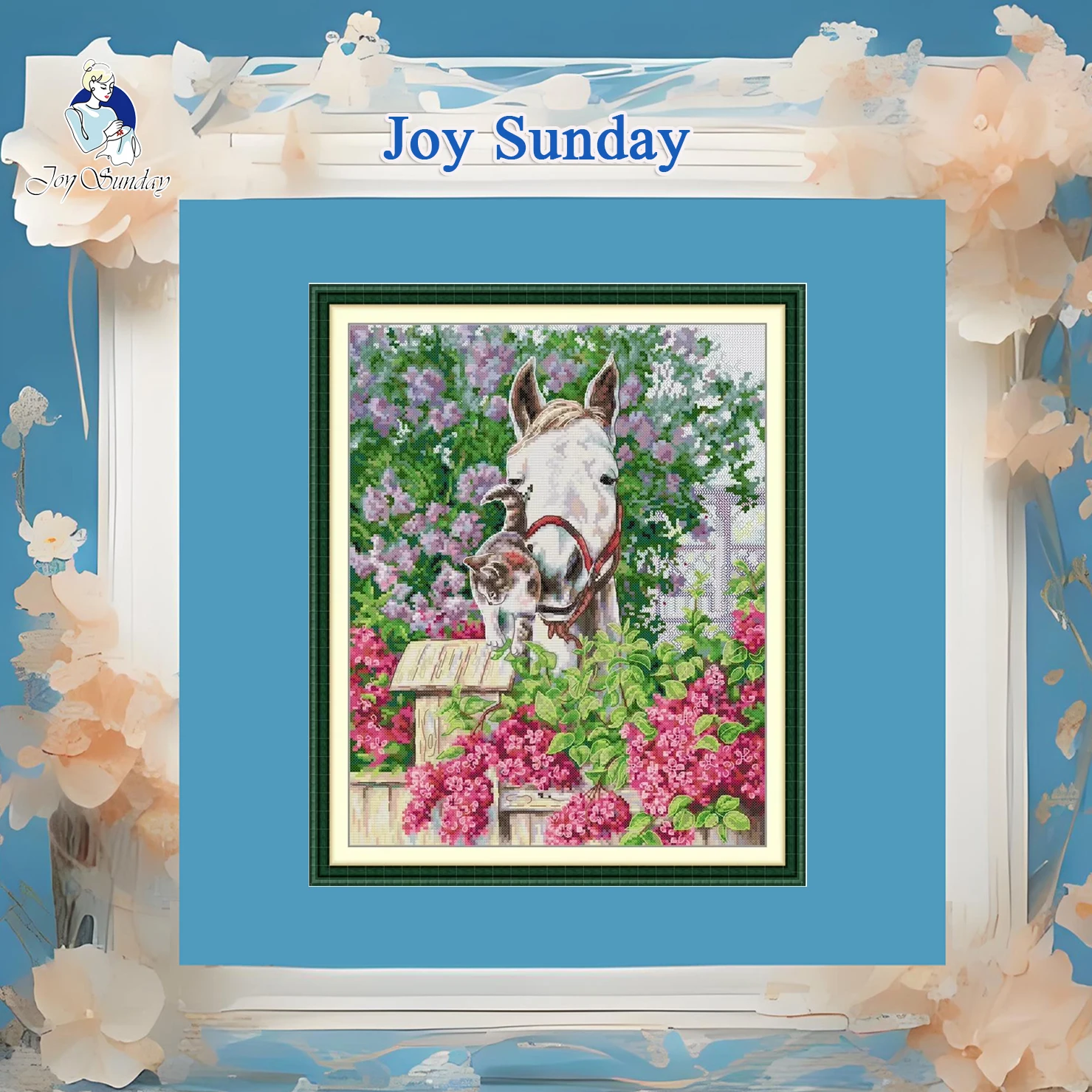

Набор для вышивки крестом Joy Sunday с предварительной печатью, легкий узор, набор для вышивки из штампованной ткани Аиды, маленькая лошадь и кошка