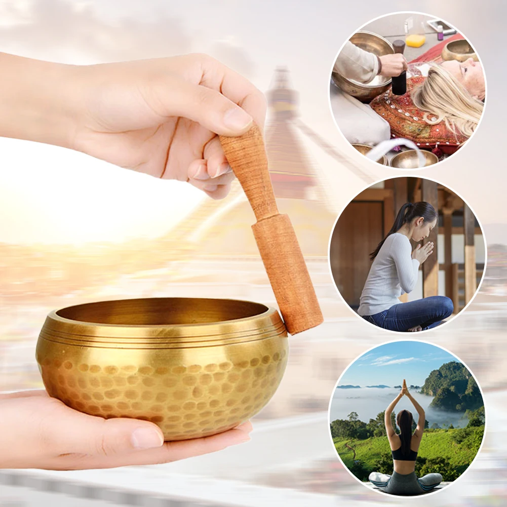 Nepal Handmade Tibet Buddha Sound Bowl Yoga Meditation Chanting Bowl Brass Chime Handicraft Music Therapy Tibetan Singing Bowl