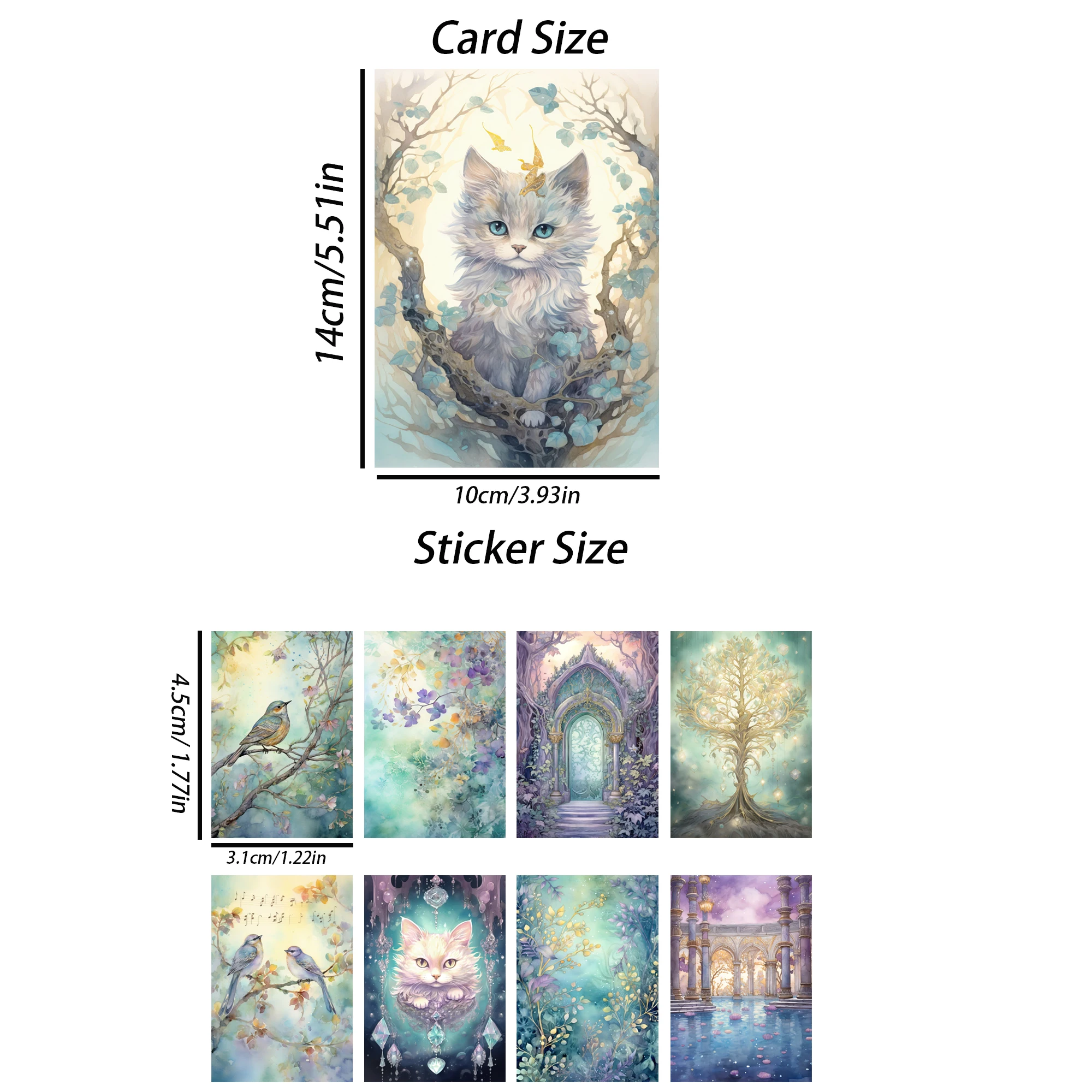 44pieces(12cards+32stickers) Fantasy Cat Theme DIY Greeting Cards Set,Perfect for Journal Supplie,Arts Crafts,Scrapbooking Suppl