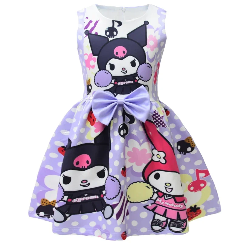 

Anime Cartoon Kuromi Girls Summer Princess Dresses Children Girls Bow Tie Sleeveless Gown Birthday Gifts Party Cosplay Costume