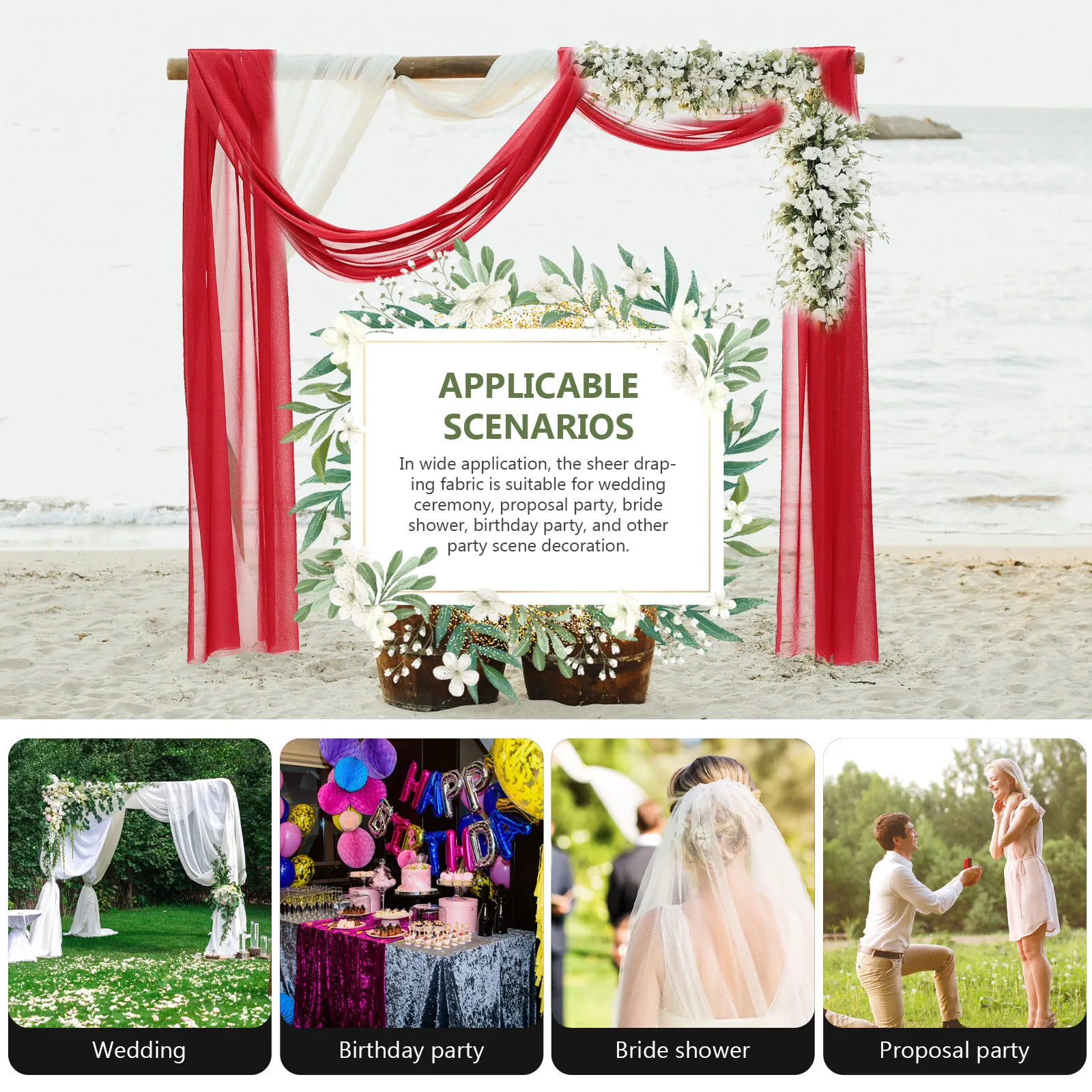 

2pcs Wedding Arch Drapes Sheer Backdrop Fabric for Ceremony Decoration Lightweight Reusable Curtain Party Bridal Shower