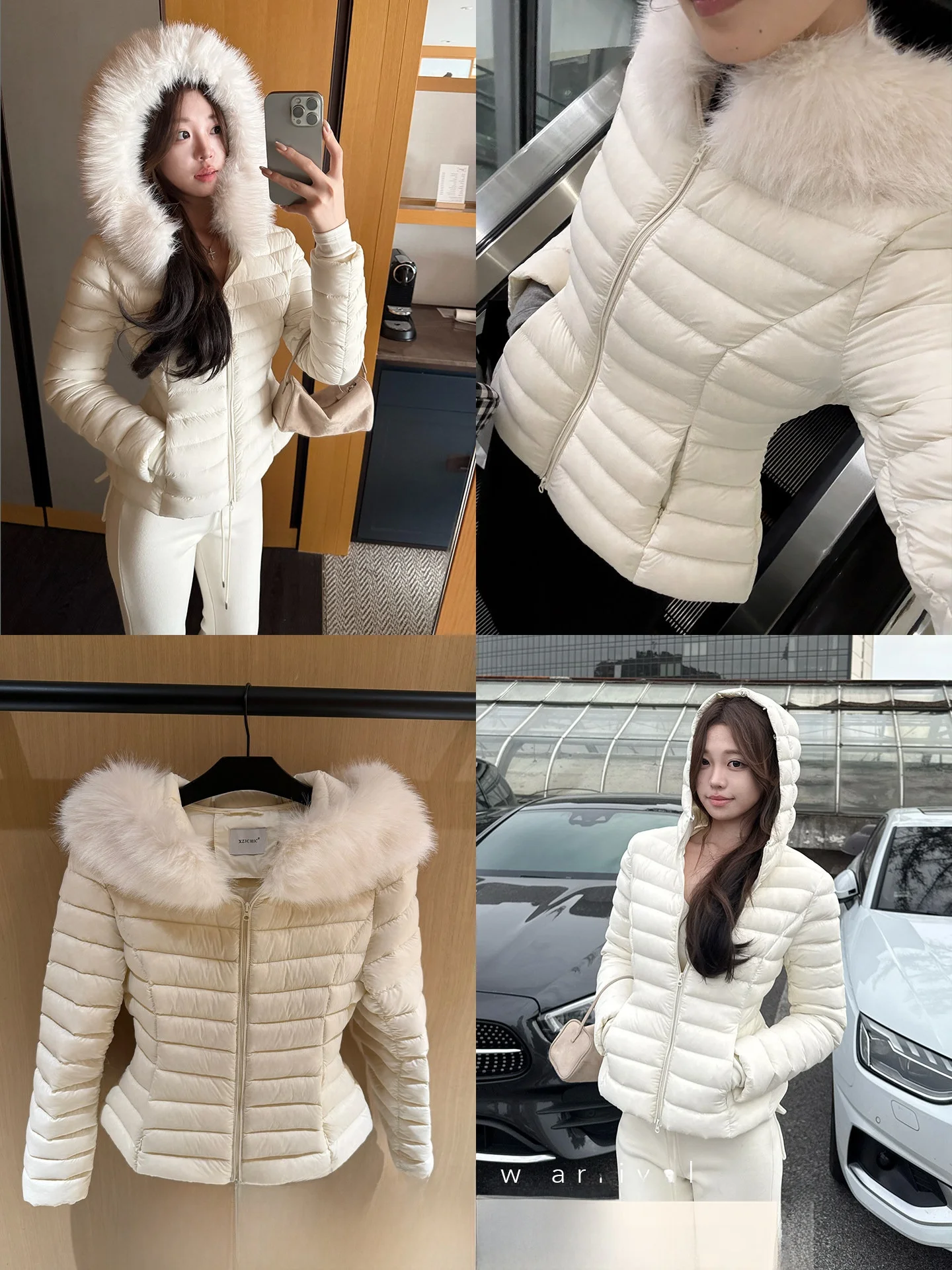 

Xzichic Women's Puffer Jaet 90 White Du down Detachable Hood Large Fur Collar Warm Casual Sle Nylon Outerwear