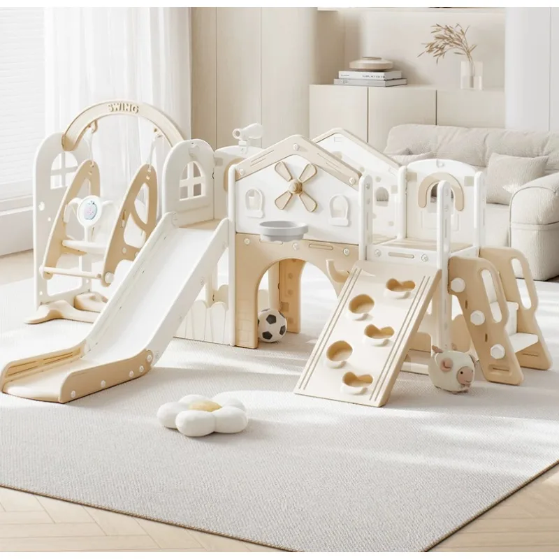 Multi‑Functional Family Play Set for 2‑10 Years Old, Gray Swing + Slide * 2 + Basic Aisle + Platform