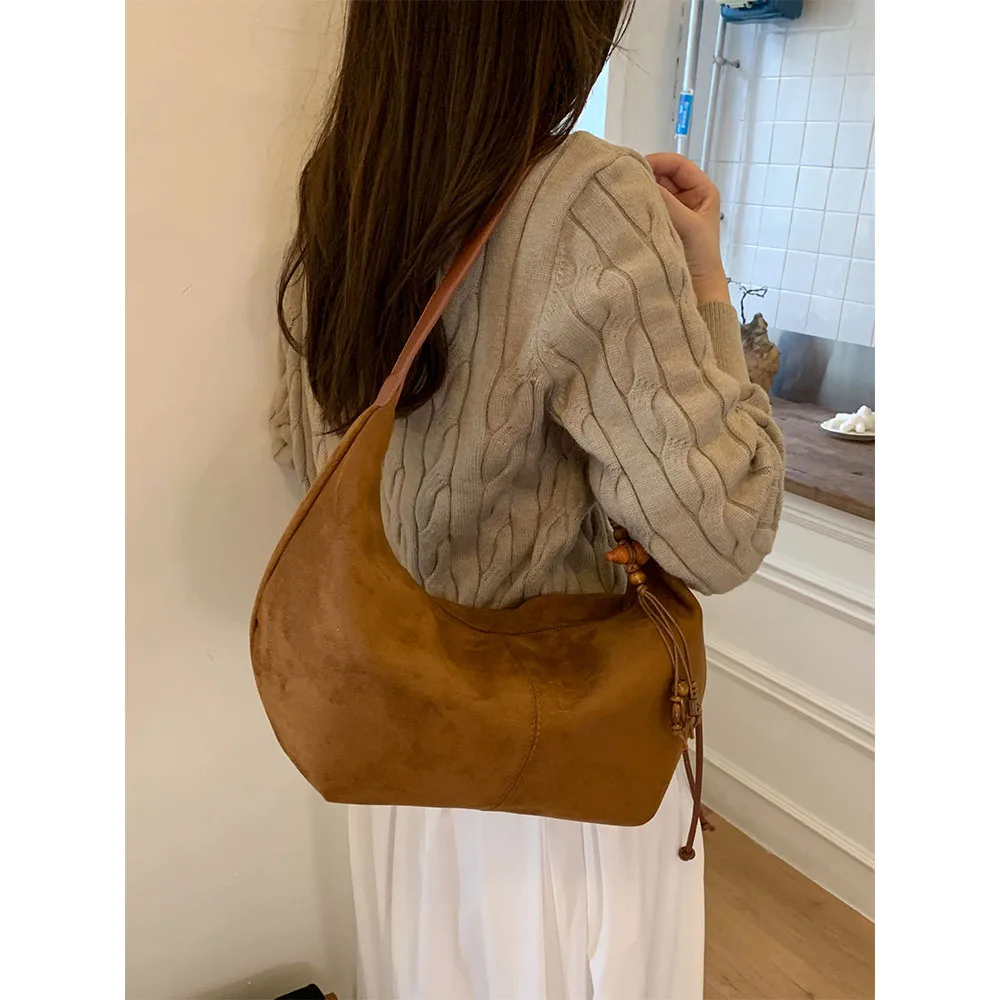 

Замшевые сумки подмышки в стиле ретро, женские однотонные мягкие кожаные сумки на одно плечо, женские повседневные мягкие сумки-тоут большой вместительности для женщин