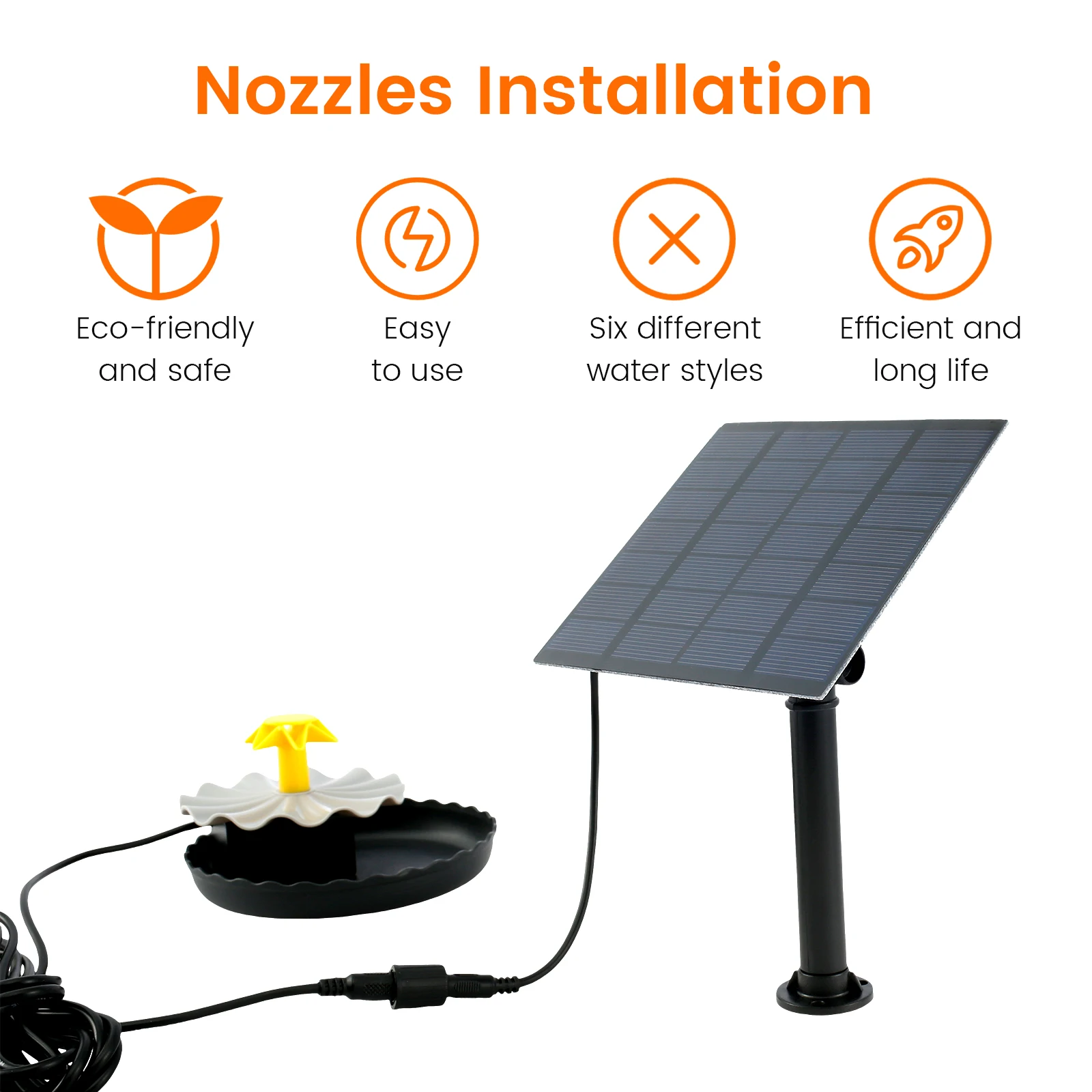 Solar Water Pump 2,5 W DIY Solar Fountain Pump Kit z 6 dyszami i przewodem zasilającym 7,6 stopy do kąpieli dla ptaków, stawu rybnego i ogrodu