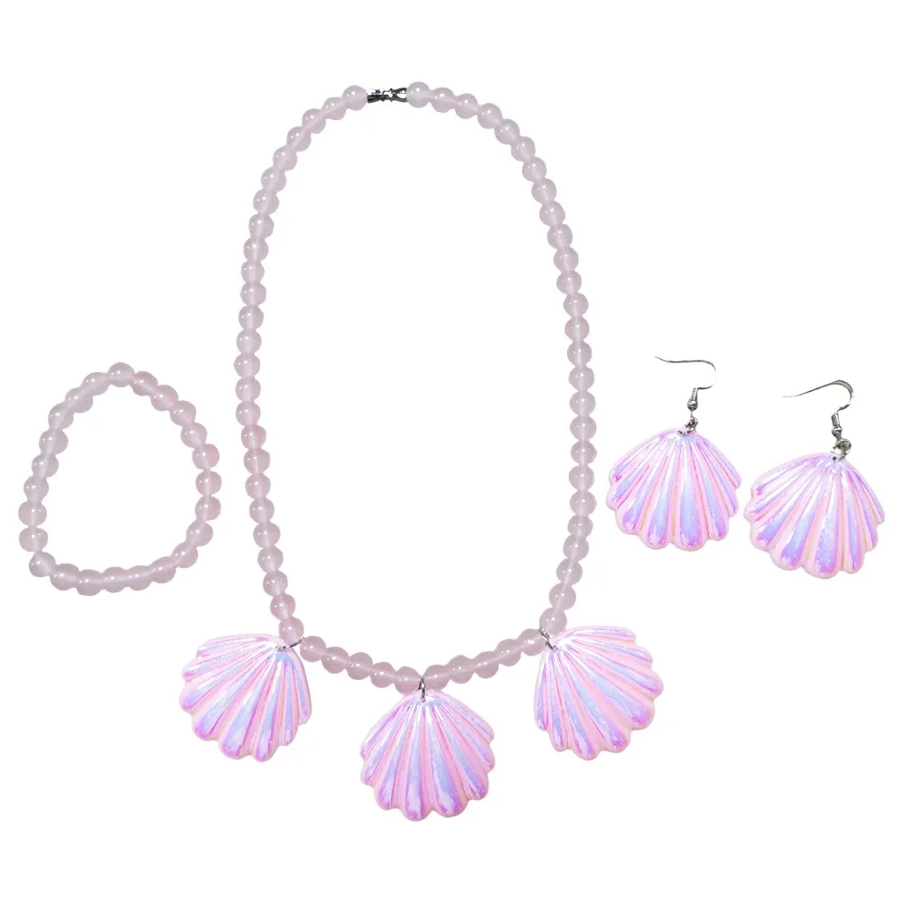 Movie Pink Shell Earrings Necklace Set for Women Adult Halloween Carnival Cosplay Party Pink Girls Barbi Girl Jewelry