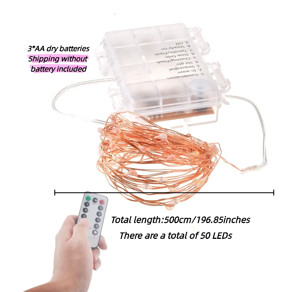 1pc 5m 50leds Light String, Christmas Decorative Color Light Eight Function Battery Box Light String