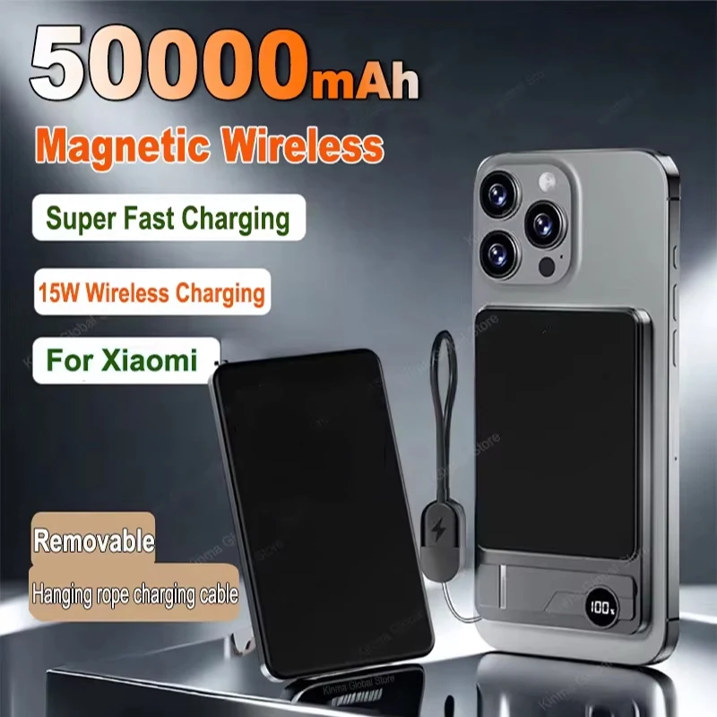 For Xiaomi 50000mAh Magnetic Power Bank Wireless Fast Charger For Magsafe Portable Auxiliary Battery Pack For Huawei Samsung