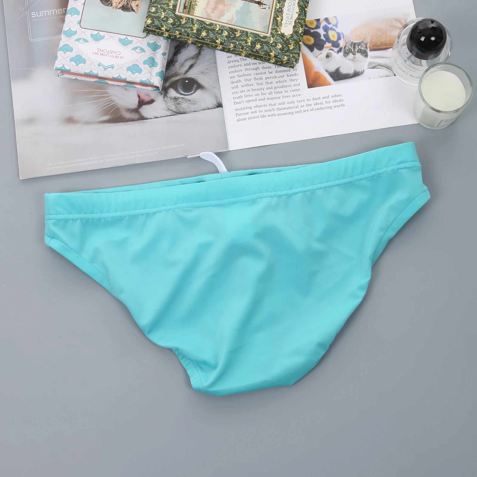 Bikini-Slip mit Kordelzug für Herren, niedrige Taille, sexy Unterwäsche, U-konvexe Unterhose, einfarbig – Detail 8