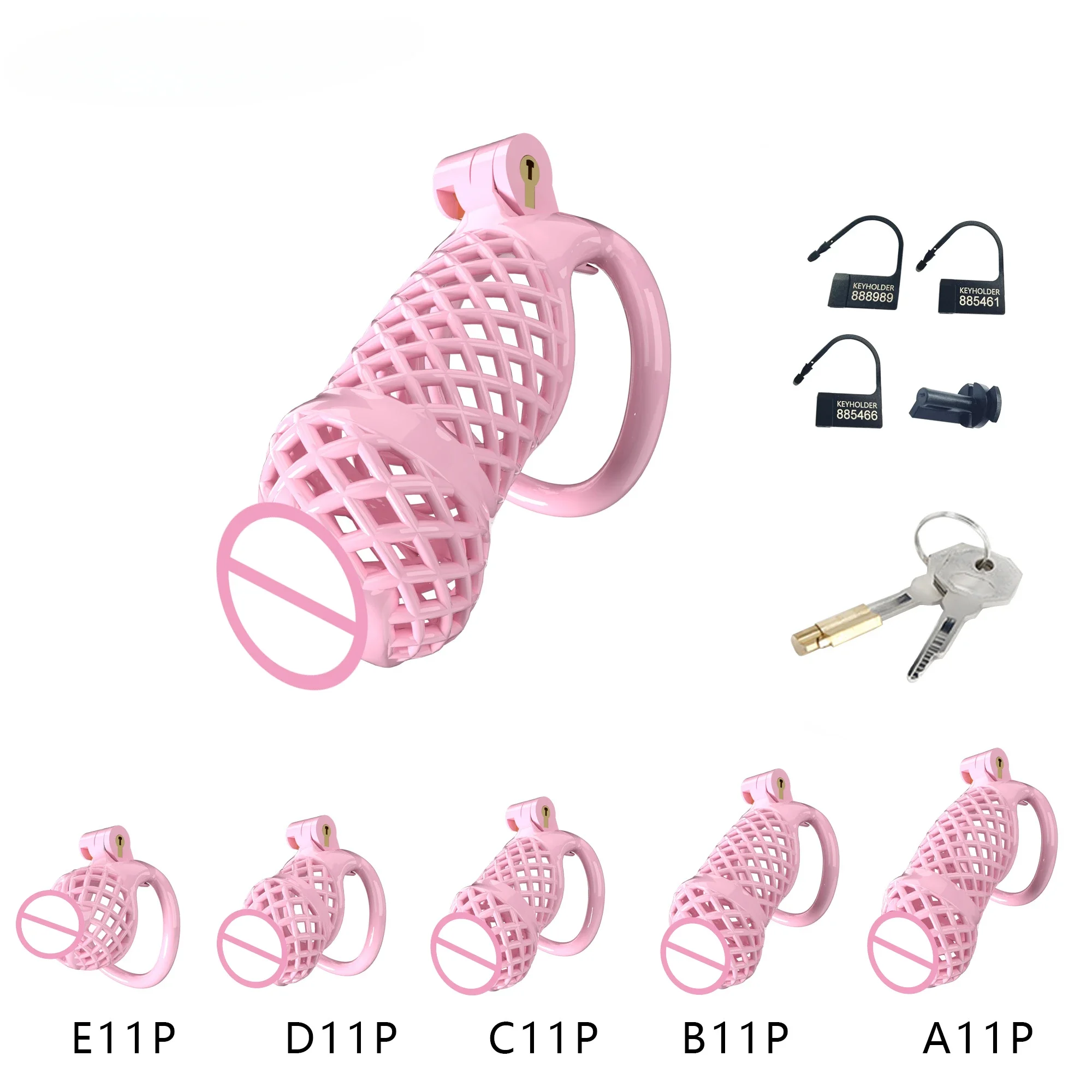 New Pink ABS Cobras Chastity Cage Faux Vagina Sissy CB Lock with 5 Size Base Penis Ring Cock Cage Erotic Sex Toys for Man Gay