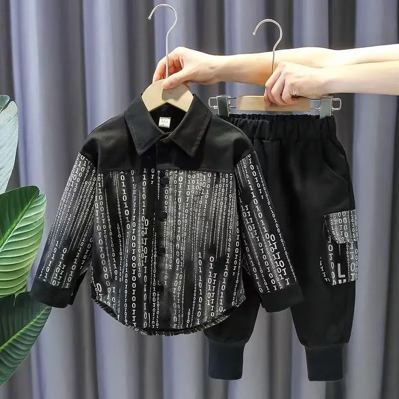 

Children's Shirt Set 2025 New Korean Fashionable Boys and Baby Handsome Top Pant Two Piece Set for Spring and Autumn 90-150CM