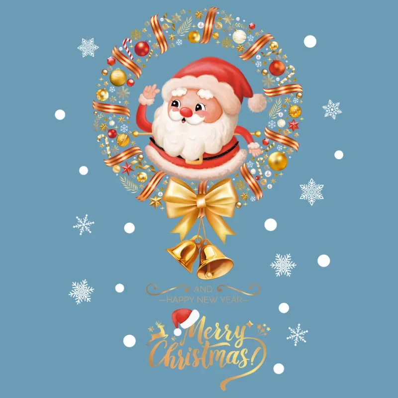 Cartoon Christmas Window Sticker Noel Glass Wall Decor Xmas Tree Static Electricity Sticker Wreath Santa Merry Christmas