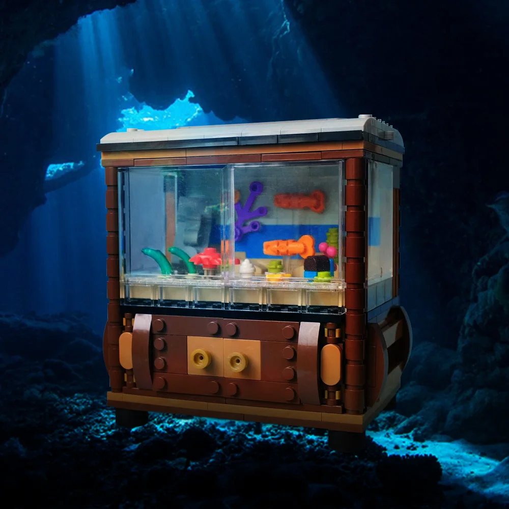 

MOC Animated Aquarium Model Building Blocks Sea World Aquarium Fish Tank Marine Animals Plants Creative Brick Toys Adult Gift