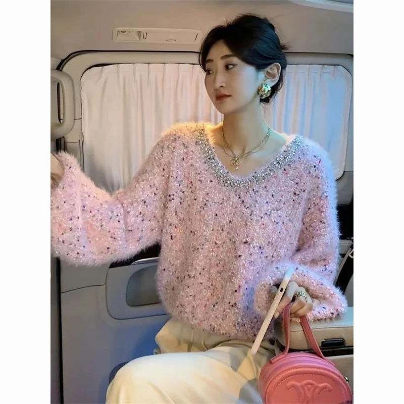 المرأة ربيع الخريف الشتاء موضة تريكو العلوي مسمار الحفر الملونة البولكا نقطة الربط الكورية لينة الدبق سترة البلوز #3