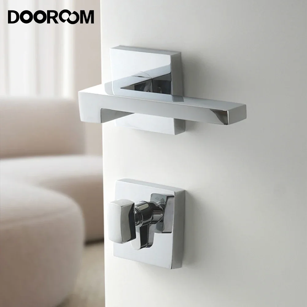 DOOROOM Solid Brass Modern Handle Set Door Lock Household Indoor Kits Parts Room Split Lock Square Ultra-quiet Brushed Hardware