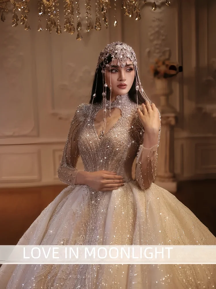 Luxury Exquisite Diamonds Dubai Wedding Dress Ball Gown Sweetheart Sleeveless Beading Saudi Arabic Bridal Gown Vestidos Custom