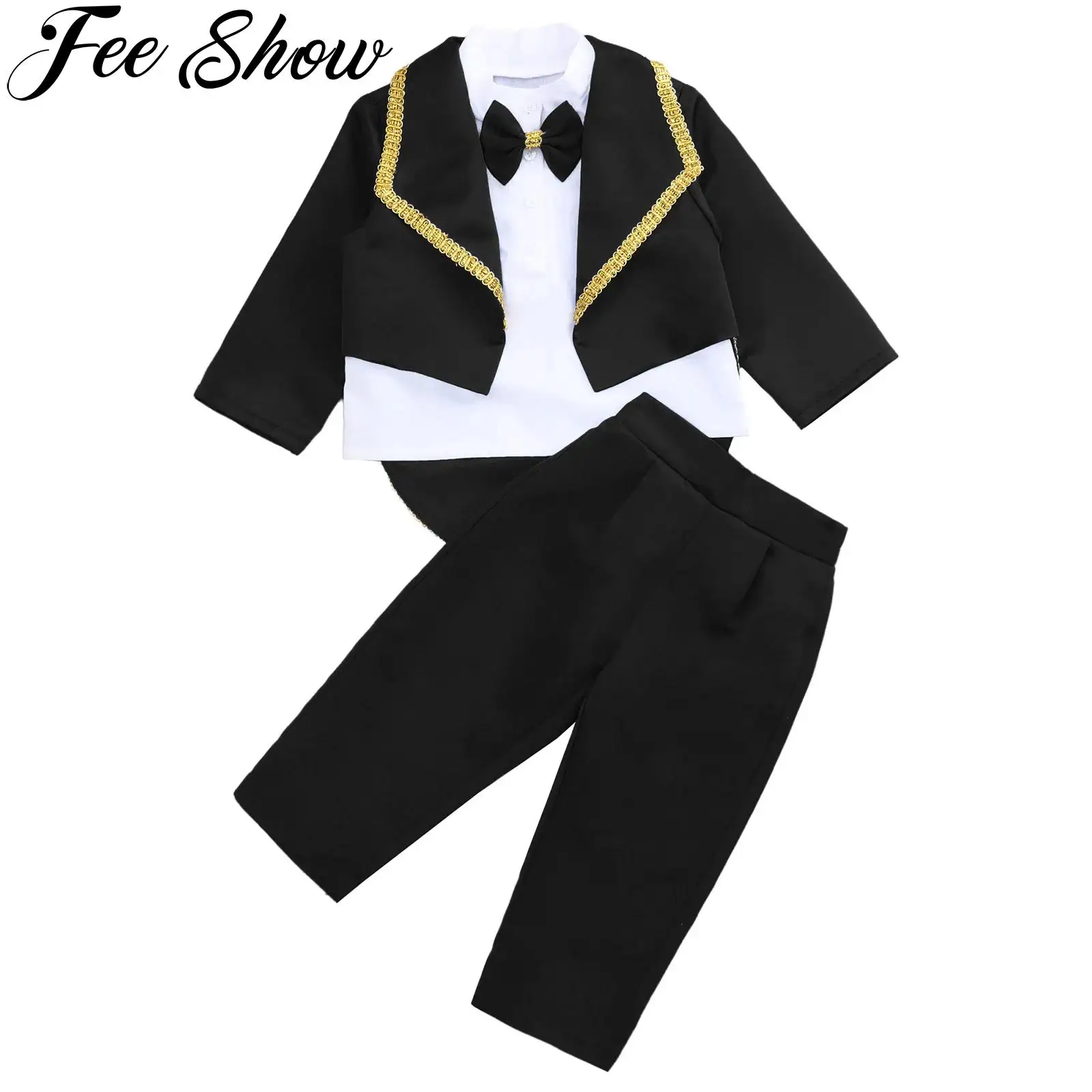

Baby Boys Gentlemen Suit Long Sleeve Bow Tuxedo Tops with Pants Wedding Party Banquet Christening Outfits Toddler Kids Clothing