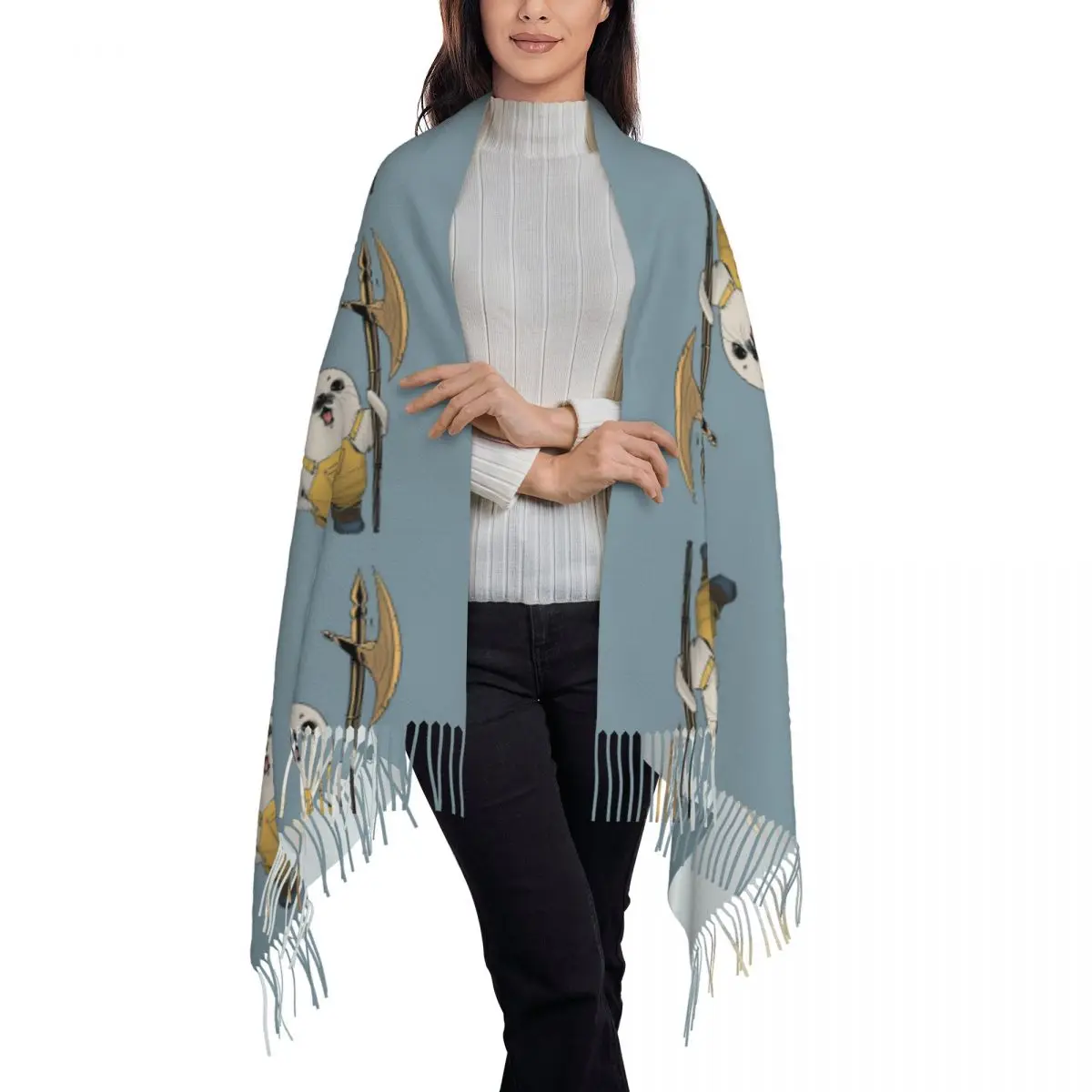 Saga Ghus Friendo Axe Seal Prince Robot Iv Scarf Tassel Scarves for Women Soft Warm Shawls and Wraps Long Fall Winter Shawl Wrap