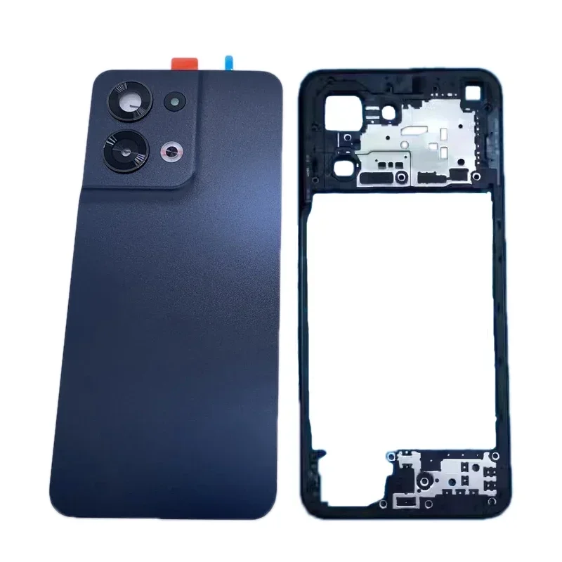 oppo-reno-8-5g-cph2359用バッテリーカバー、ミドルフレーム、リアドアハウジングケース（カメラフレームレンズ、サイドキー付き）