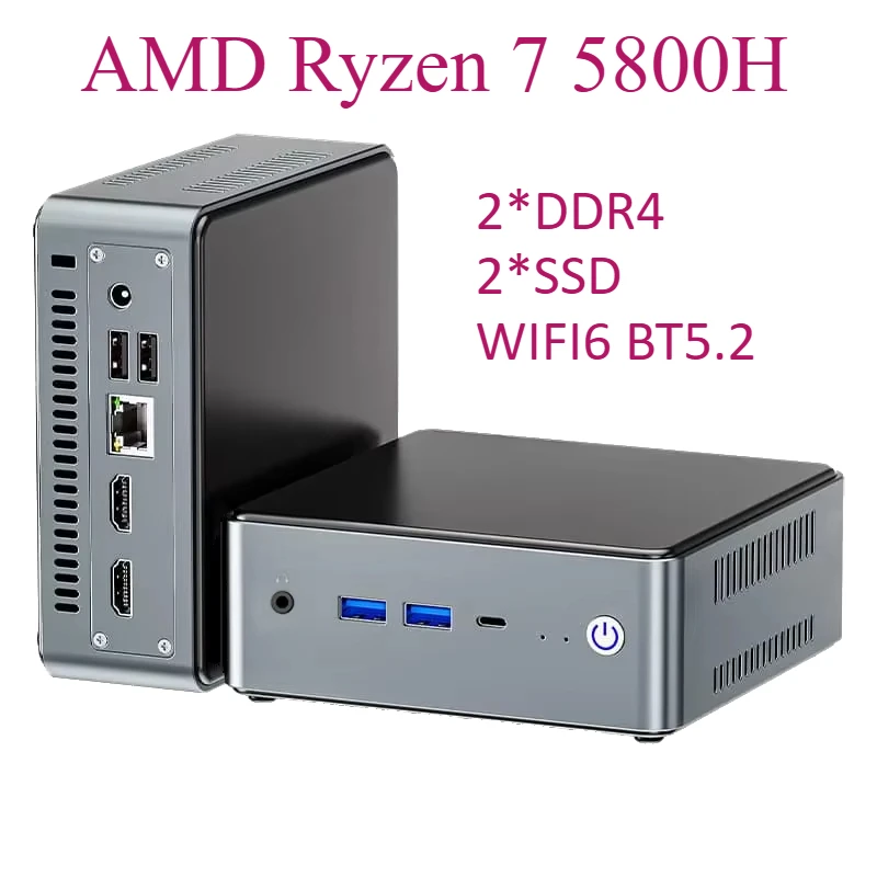 SZBOX MINI PC R7 5800H Windows 11 2*DDR4 M.2 NVME SSD USB3.2 WIFI6 BT5.2 Game Office Desktop Computer