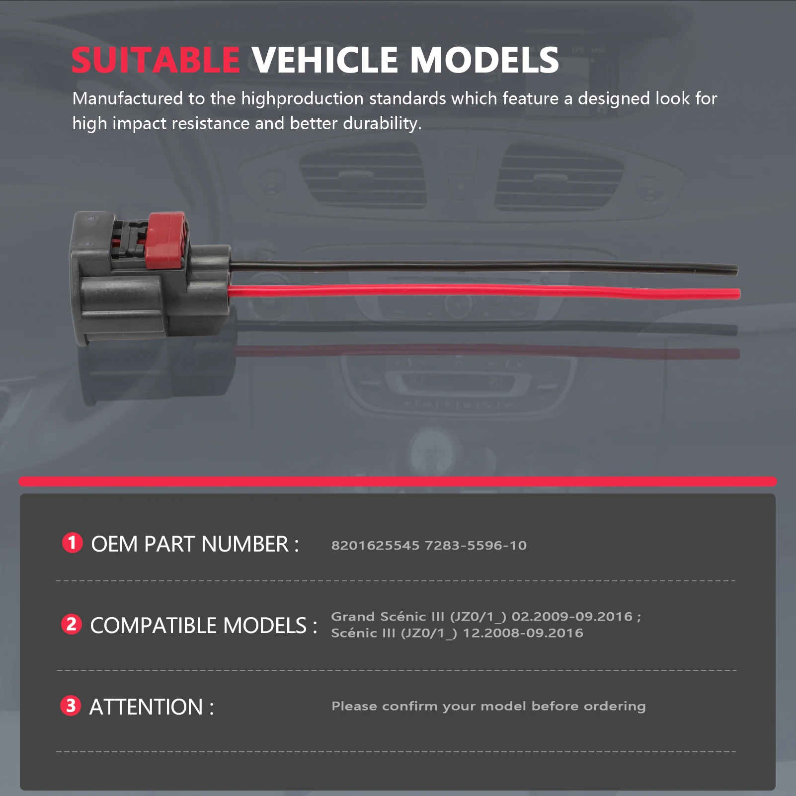 

2 PCS Electric Parking Brake Plug 8201625545 7283-5596-10 for Renault Grand Scenic 3 2009-2016