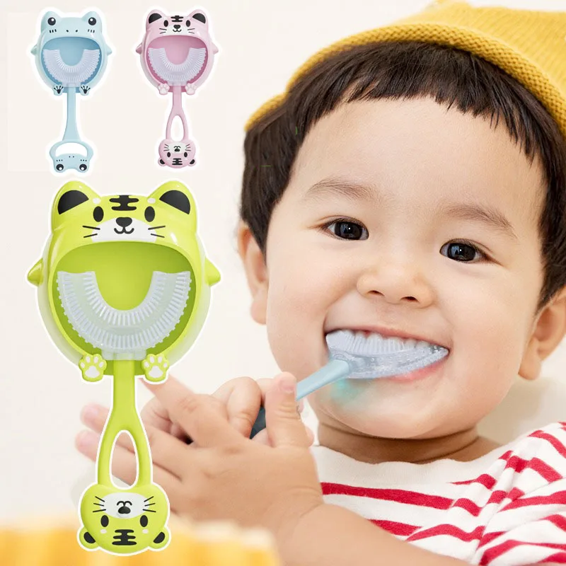 Baby Toothbrush Cute Styling U-shaped Children's Teeth Oral Care Cleaning Brush Soft Silicone Toothbrush Baby Items 2-12Y