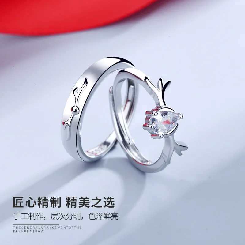 Crystal Elk Antlers Adjustable Rings Deer Horn Zircon Lovers Couples Rings For Women Men Engagement Wedding Jewelry Gifts