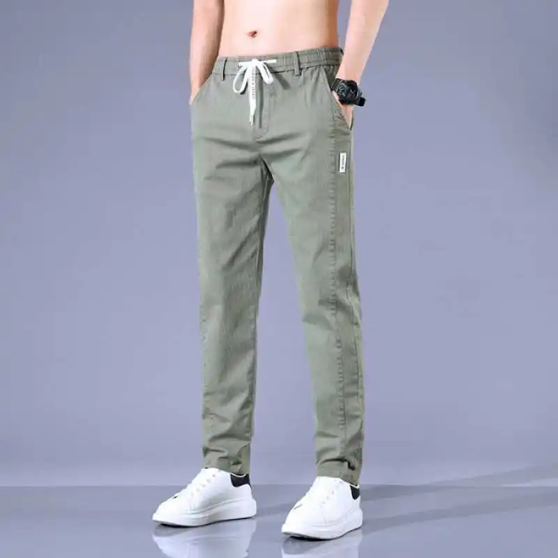 

Casual Pants Spring Summer Stretch Men Clothing Trousers Business Elastic Waist Korean Fashion Khaki Gray Brand Casual Pants 38