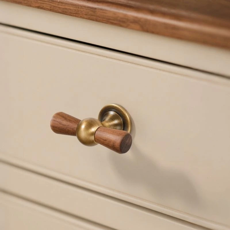 

Vintage Walnut Brass Handle Round Knobs Cupboard Handles Light Luxury Drawer Pulls Cabinet Door Knob Furniture Hardware